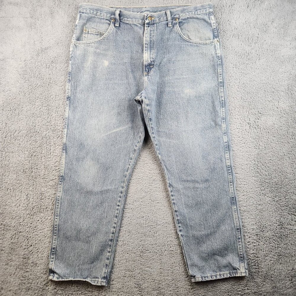 Men's Relaxed Fit Jeans 40x29 Faded Rugged Wear Gray‎ Indigo Blue Wrangler Denim